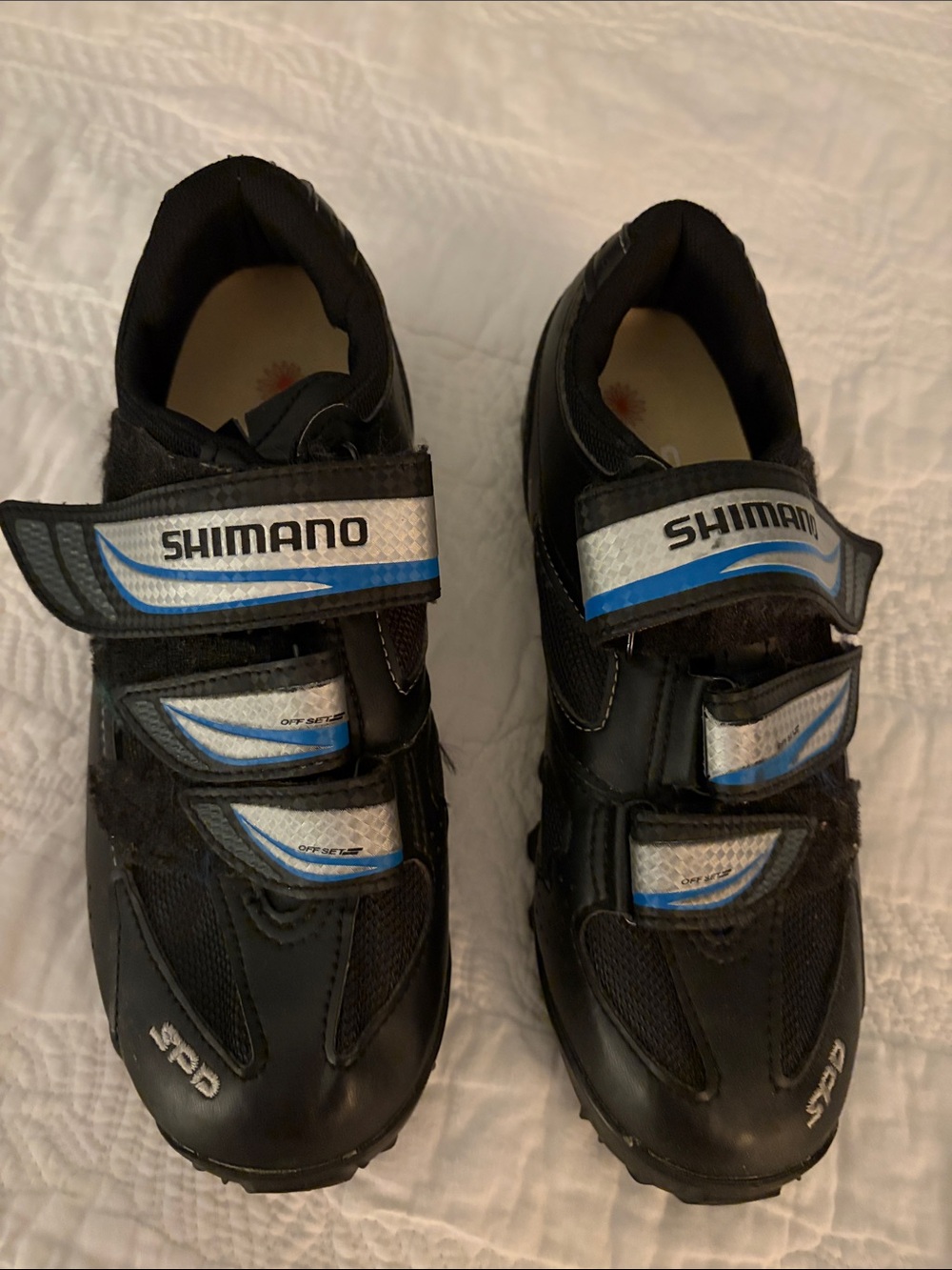 Shimano Black Cycling Shoes with Blue & Silver Strap Accents